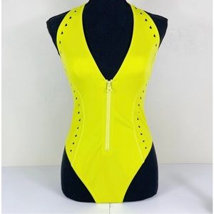 Gigi C Bikinis - Neon Green Laser Cut Out Halter Neck Grace One Piece Swimsuit